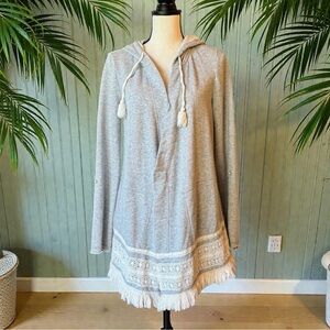 DEMOCRACY Gray Hoodie Cardigan with Tassels & Crochet Trim - Size M